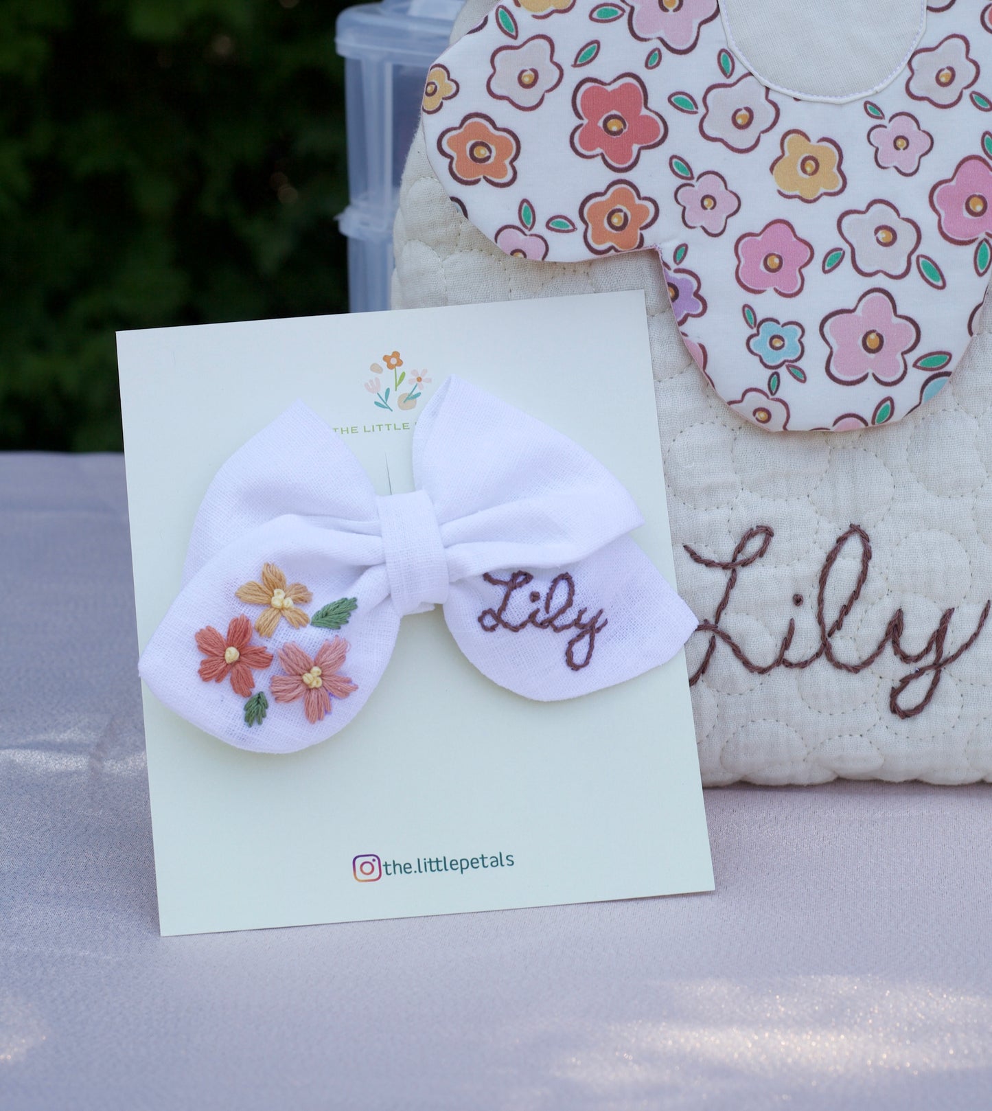Floral Name Hair Bow