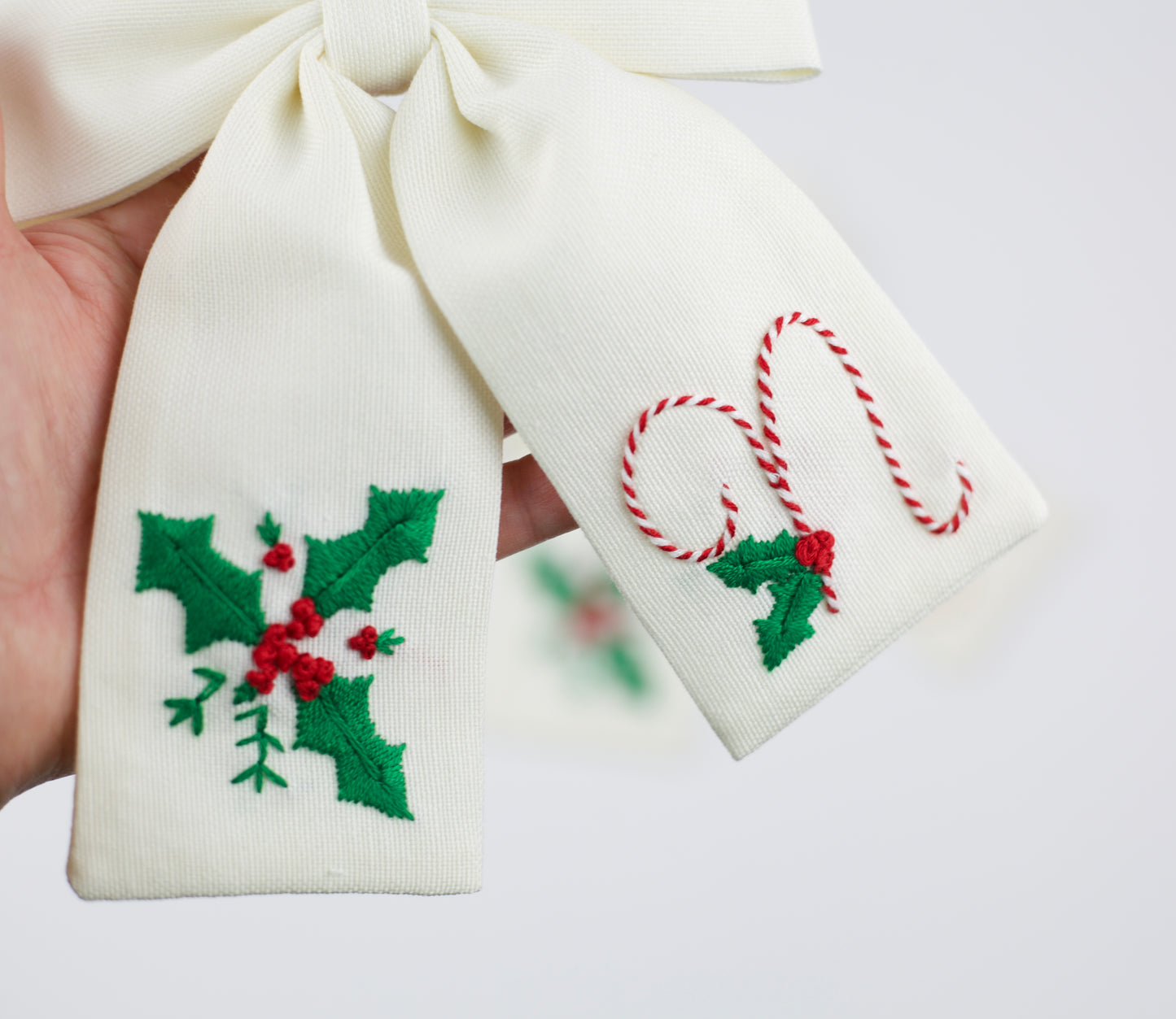 Hand Embroidered Custom Holly Berry Bow (Pre-Order)