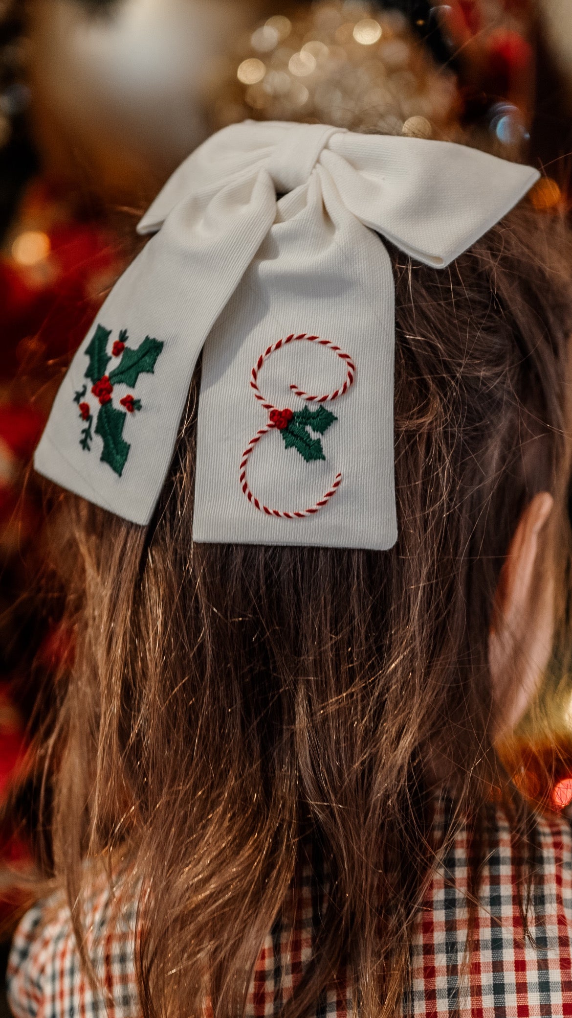 Hand Embroidered Custom Holly Berry Bow (Pre-Order)