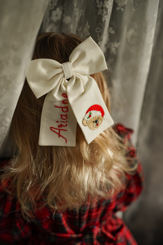 (Pre-Order) Bear Pattern Hand Embroidered Hair Bow