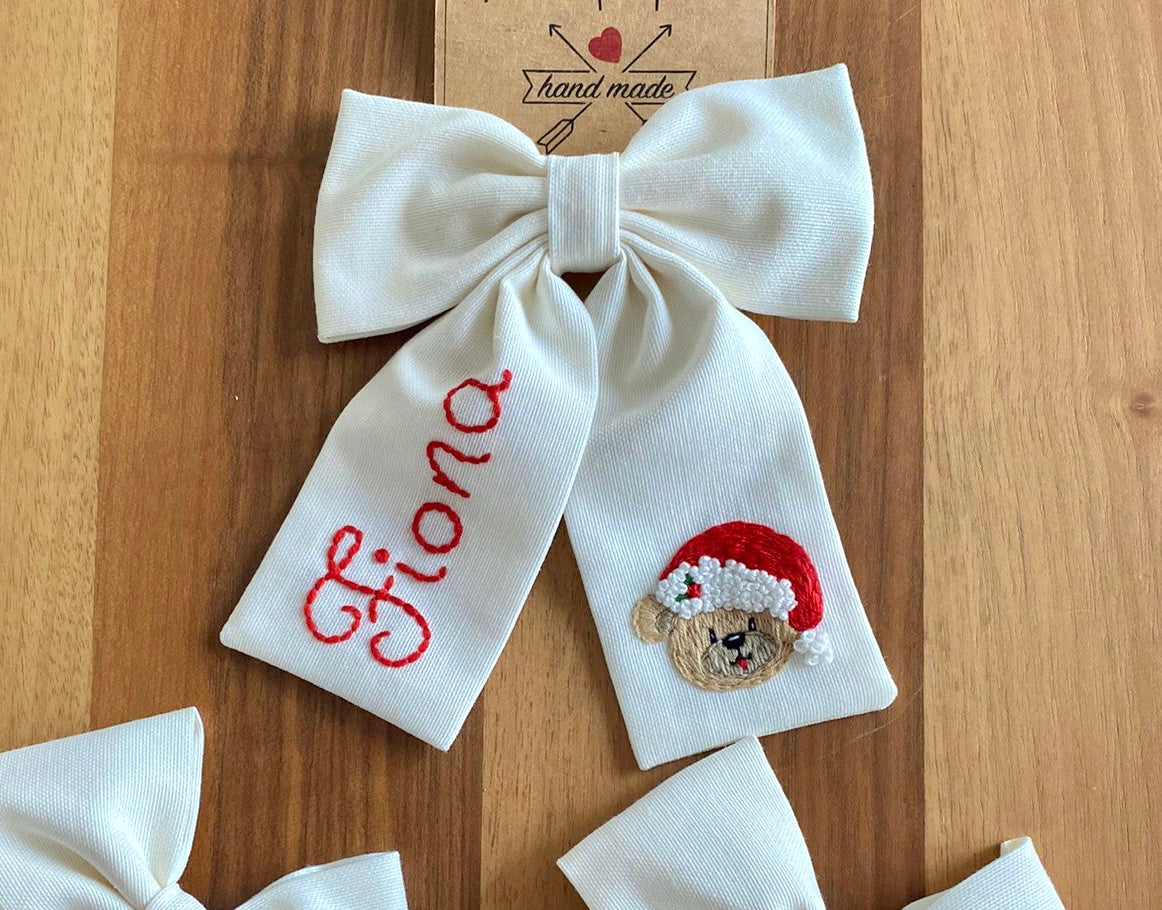 (Pre-Order) Bear Pattern Hand Embroidered Hair Bow