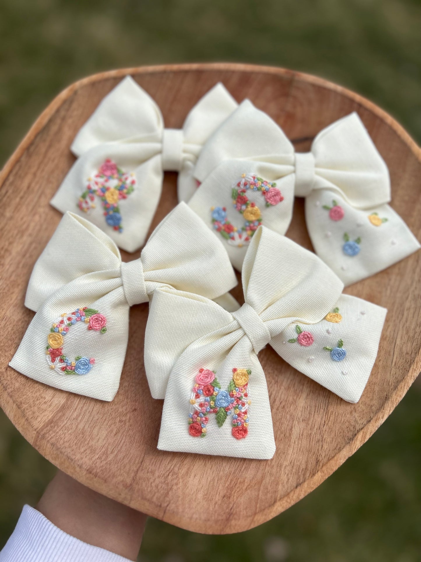 Hand Embroidered Custom Initial Bow