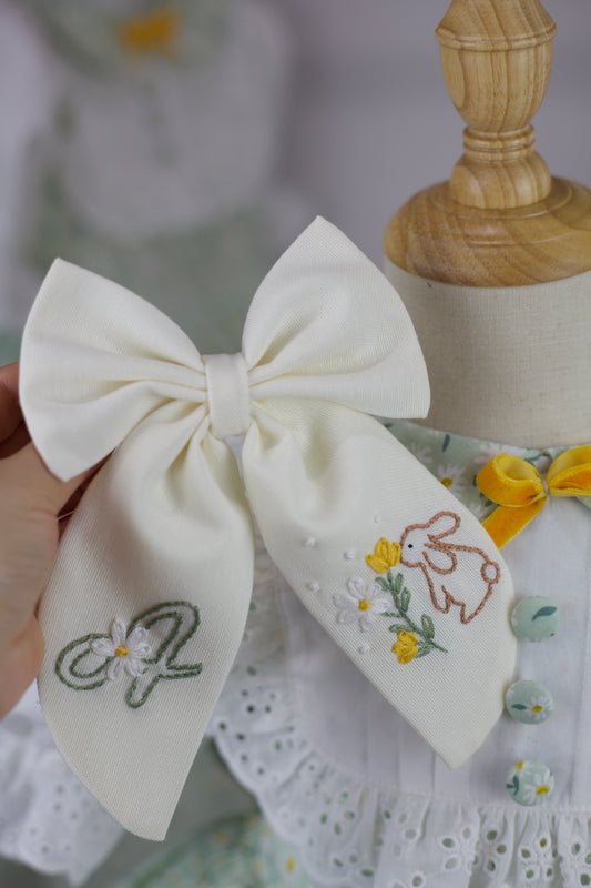 Hand Embroidered Personalized Easter Bow 🐰🎀