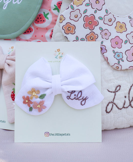 Floral Name Hair Bow