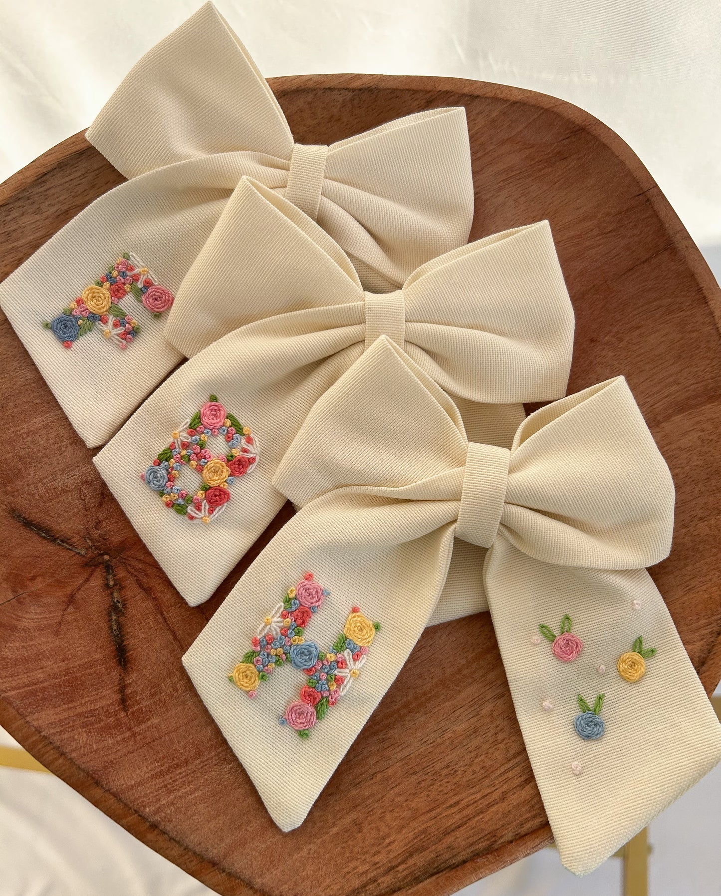 Hand Embroidered Custom Initial Bow