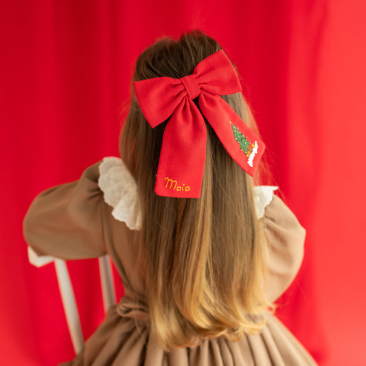 Hand Embroidered Custom  Christmas Tree Bow ( PRE-ORDER)