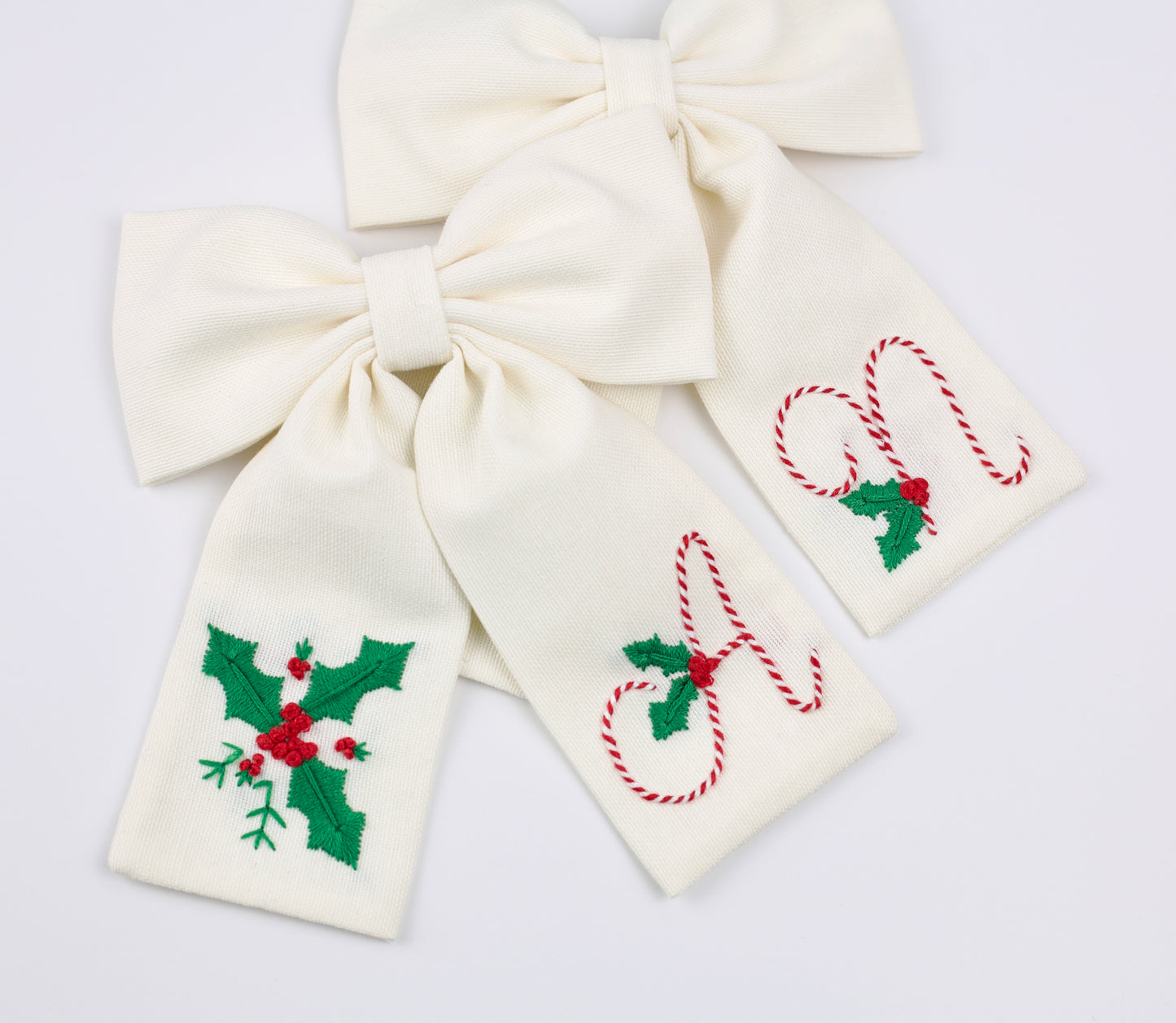 Hand Embroidered Custom Holly Berry Bow (Pre-Order)