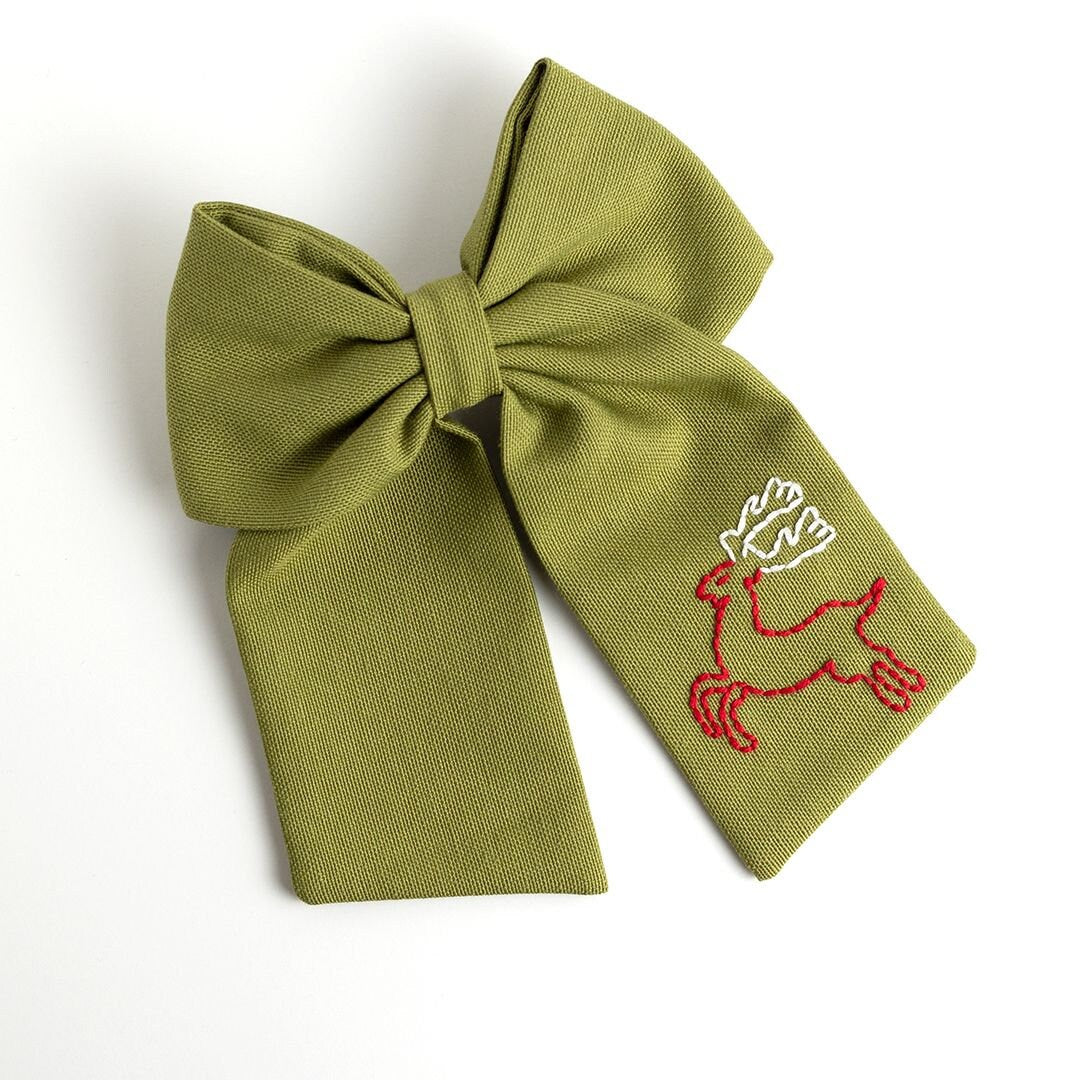 Reindeer Hand Embroidered Bow