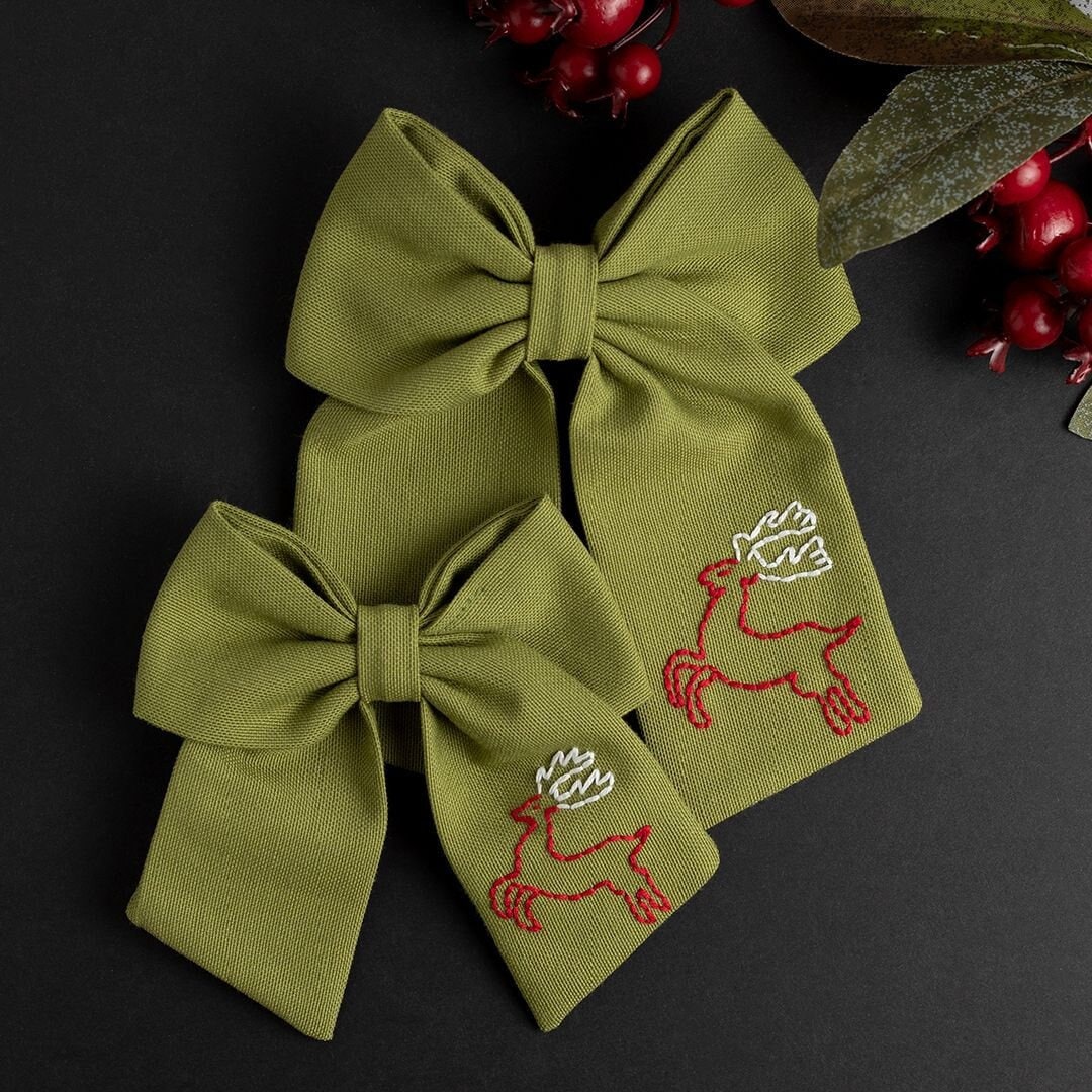 Reindeer Hand Embroidered Bow