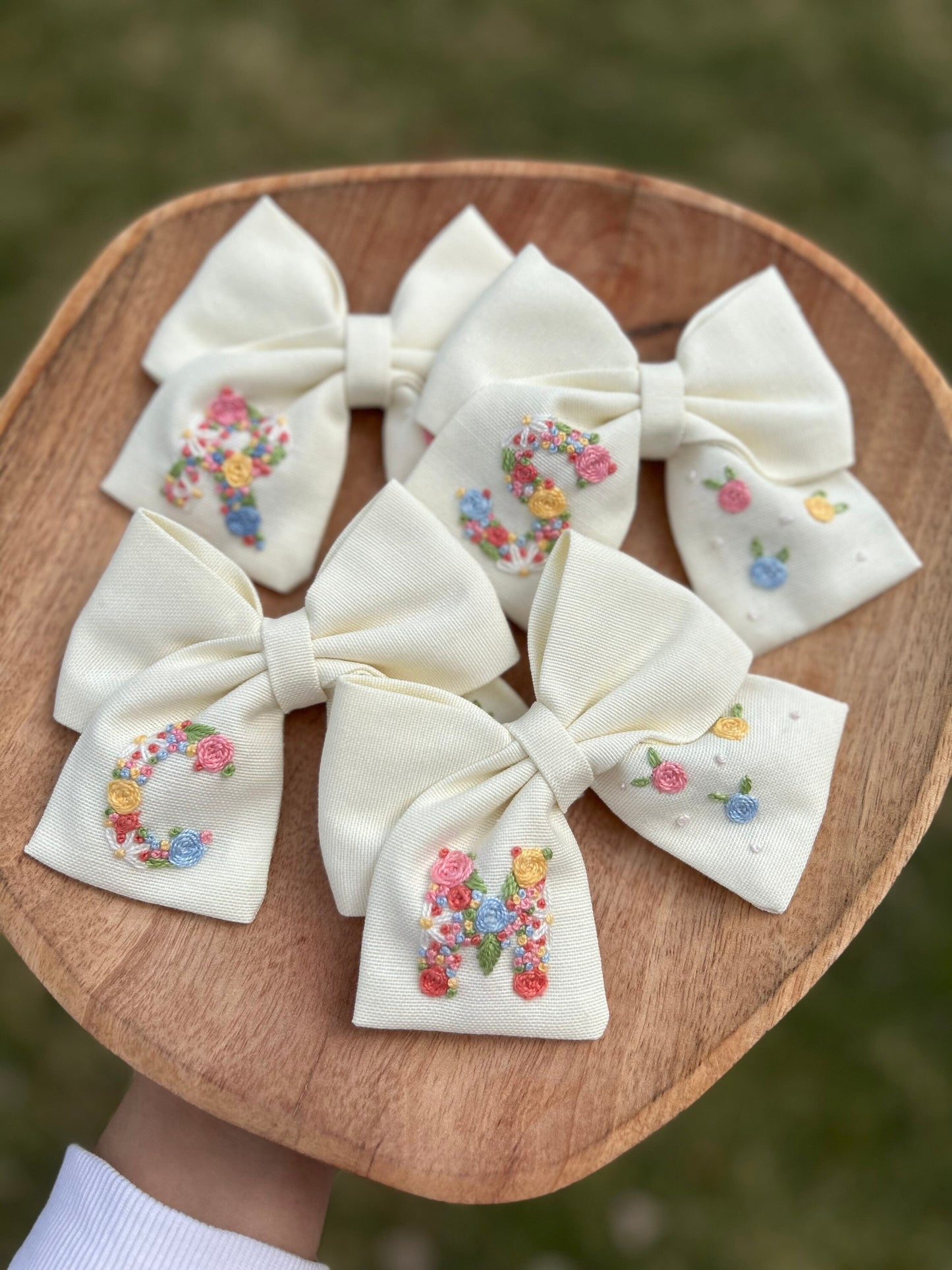 Hand Embroidered Custom Initial Bow