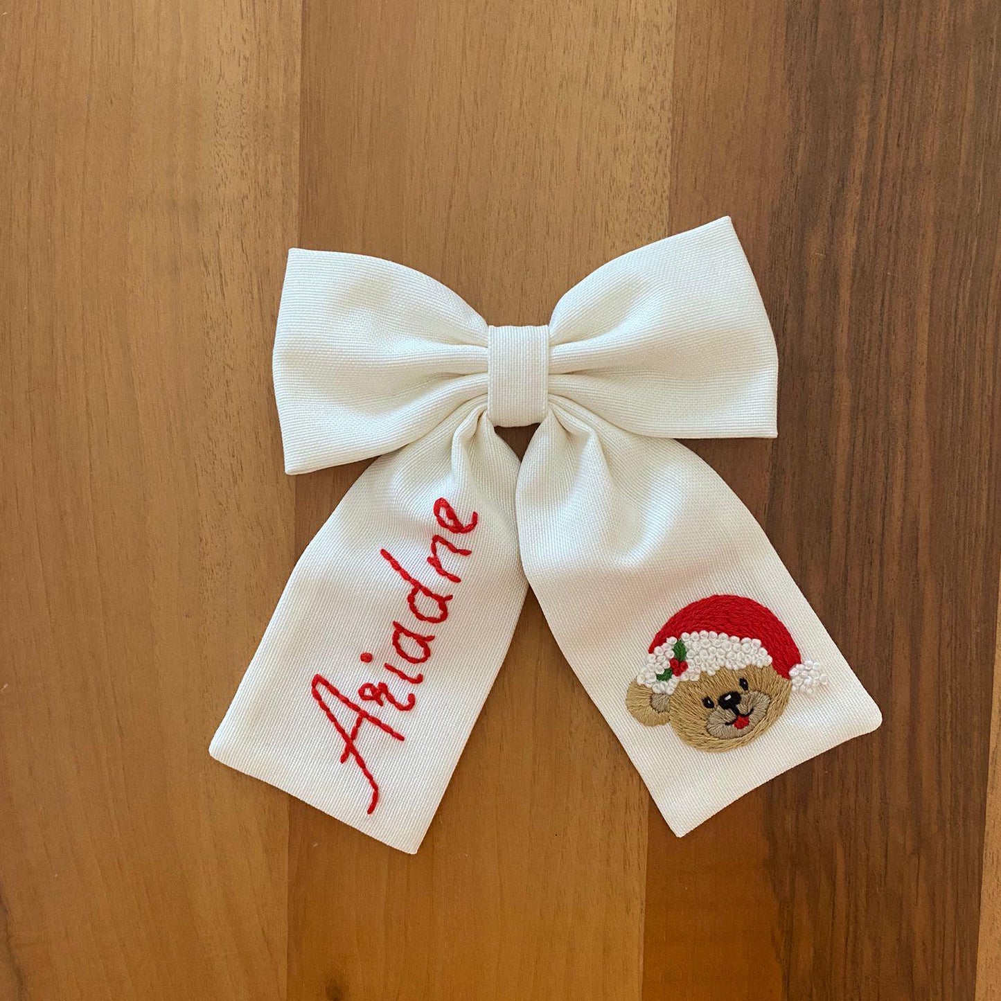 (Pre-Order) Bear Pattern Hand Embroidered Hair Bow