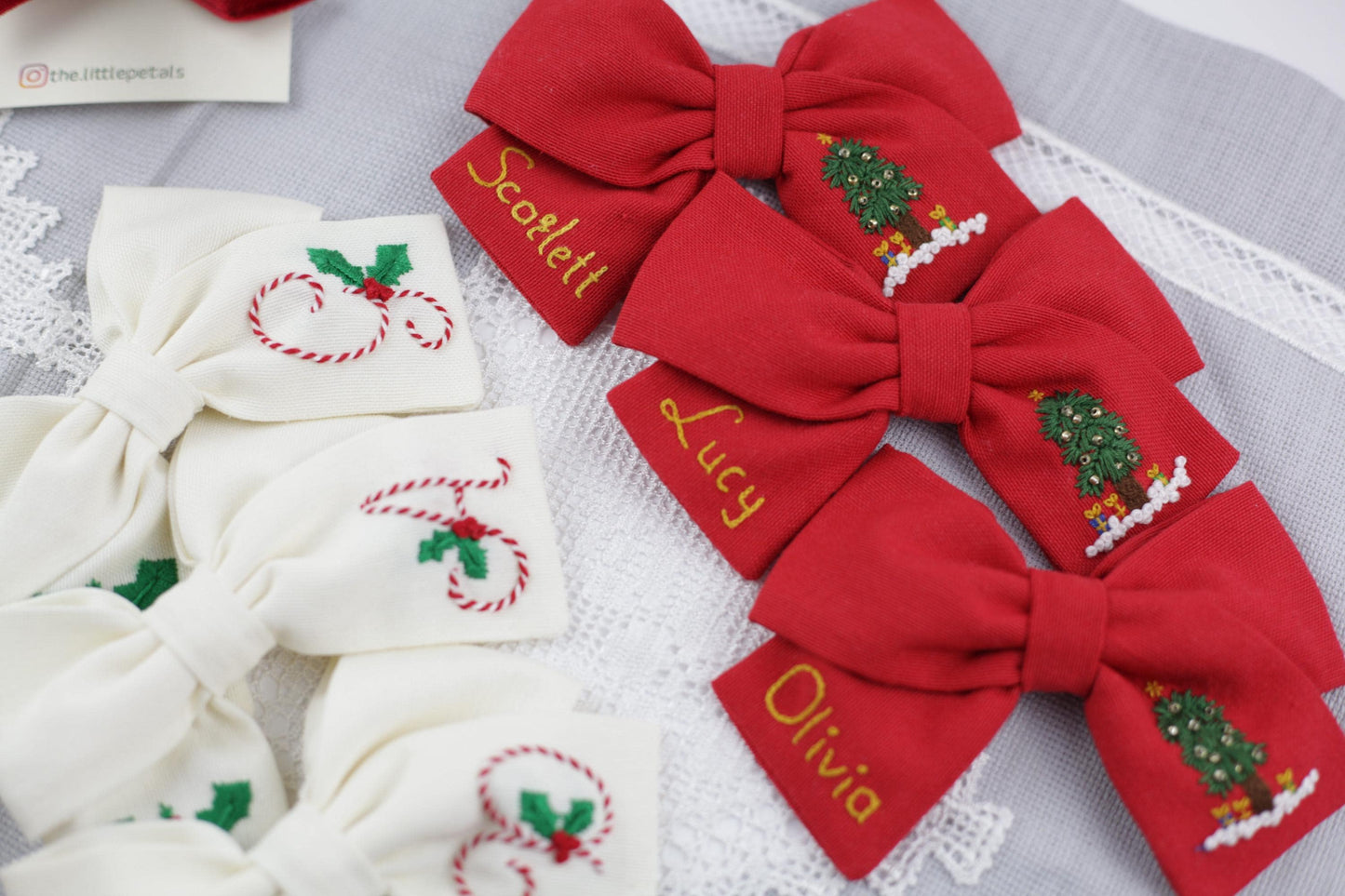 (Pre-Order)Hand Embroidered Christmas Bows
