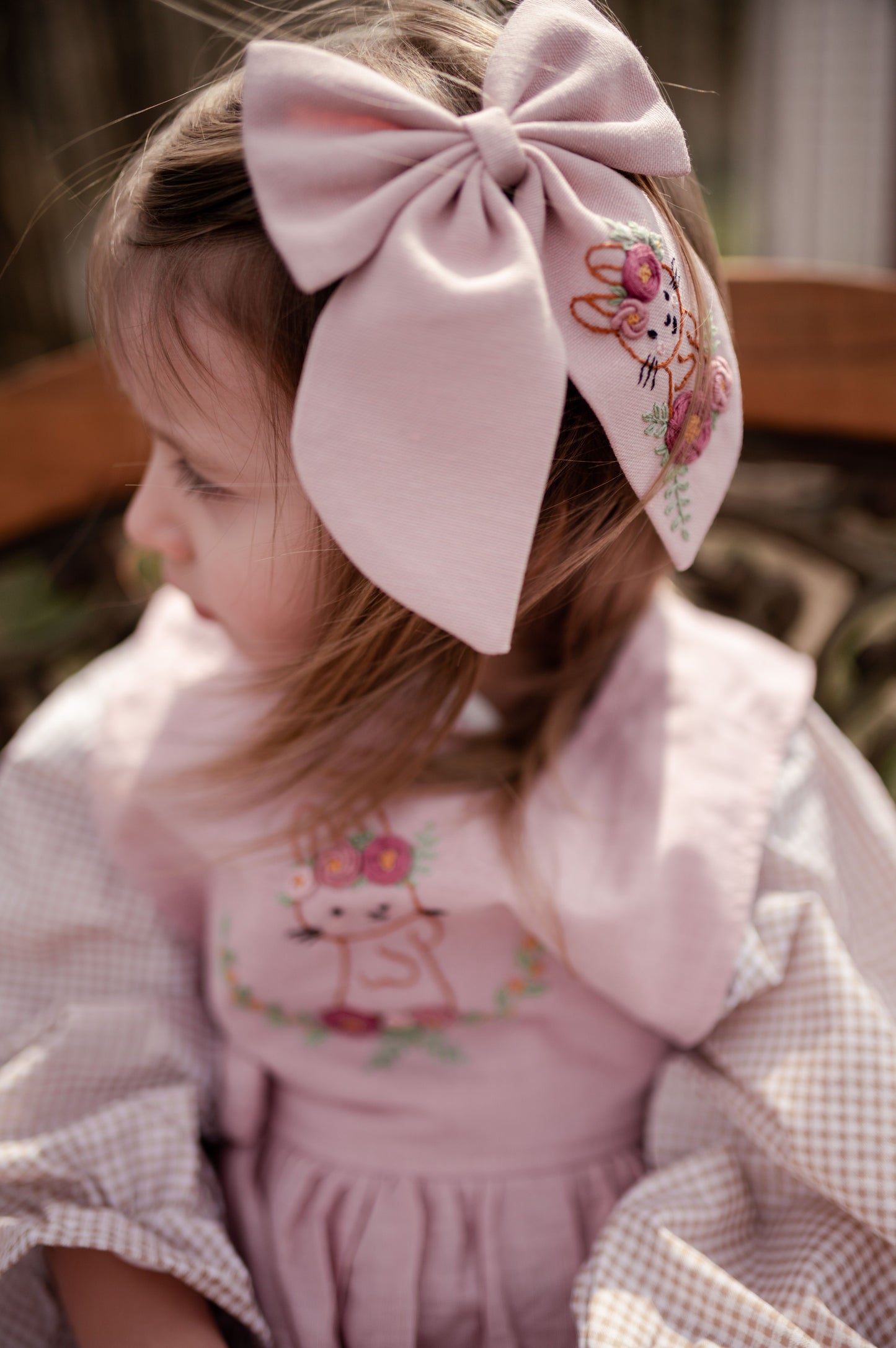 hand embroidered bunny pattern pinafore dress