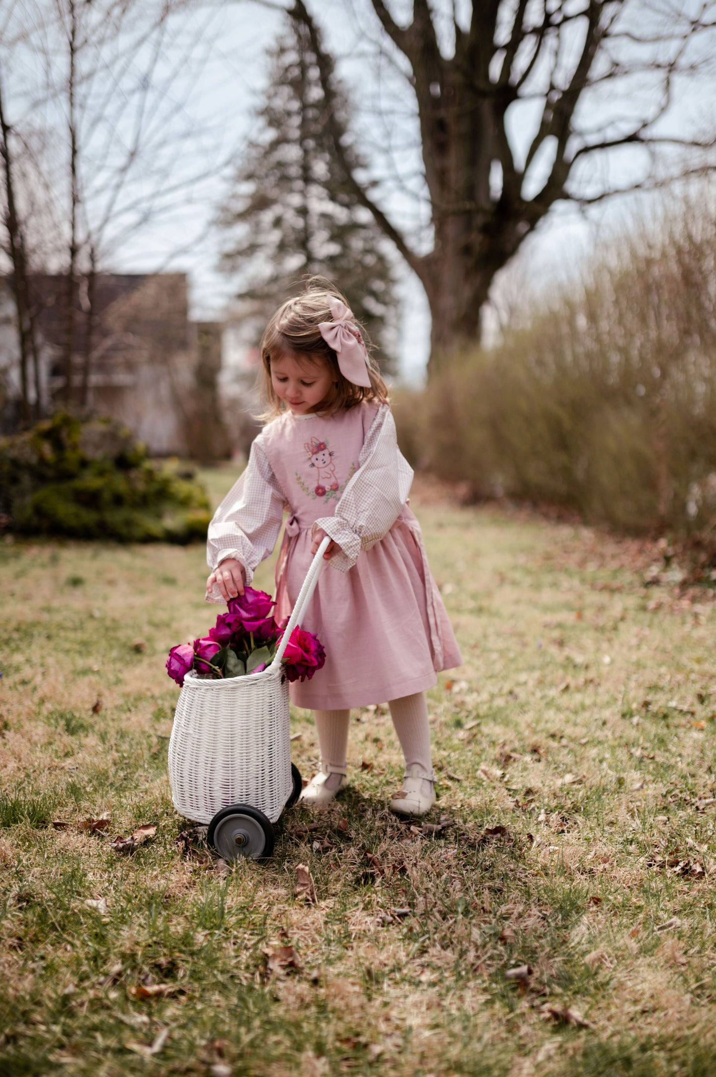 hand embroidered bunny pattern pinafore dress