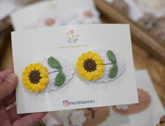 Handmade Sunflower Crochet Snap Hair Clip