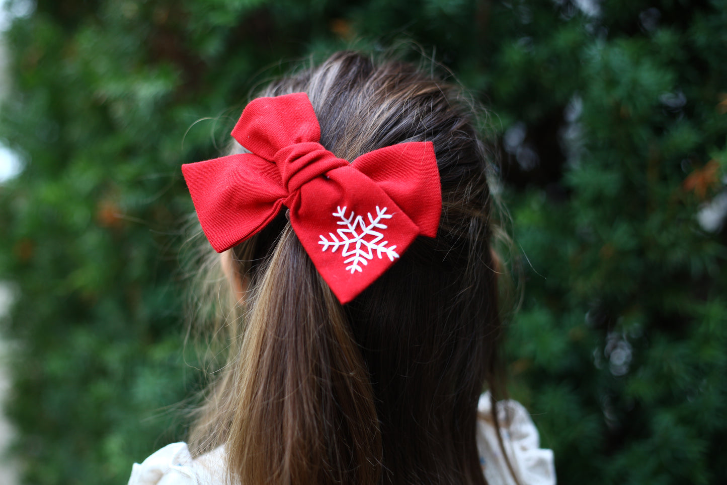 Hand Embroidered Snowflake hair bow