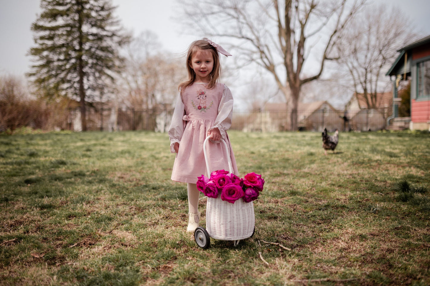 hand embroidered bunny pattern pinafore dress