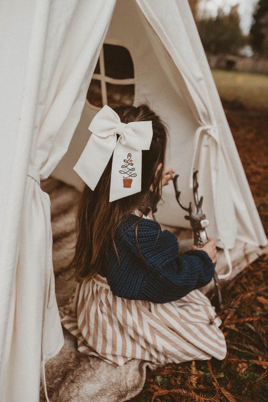 Hand Embroidered Christmas Tree bow