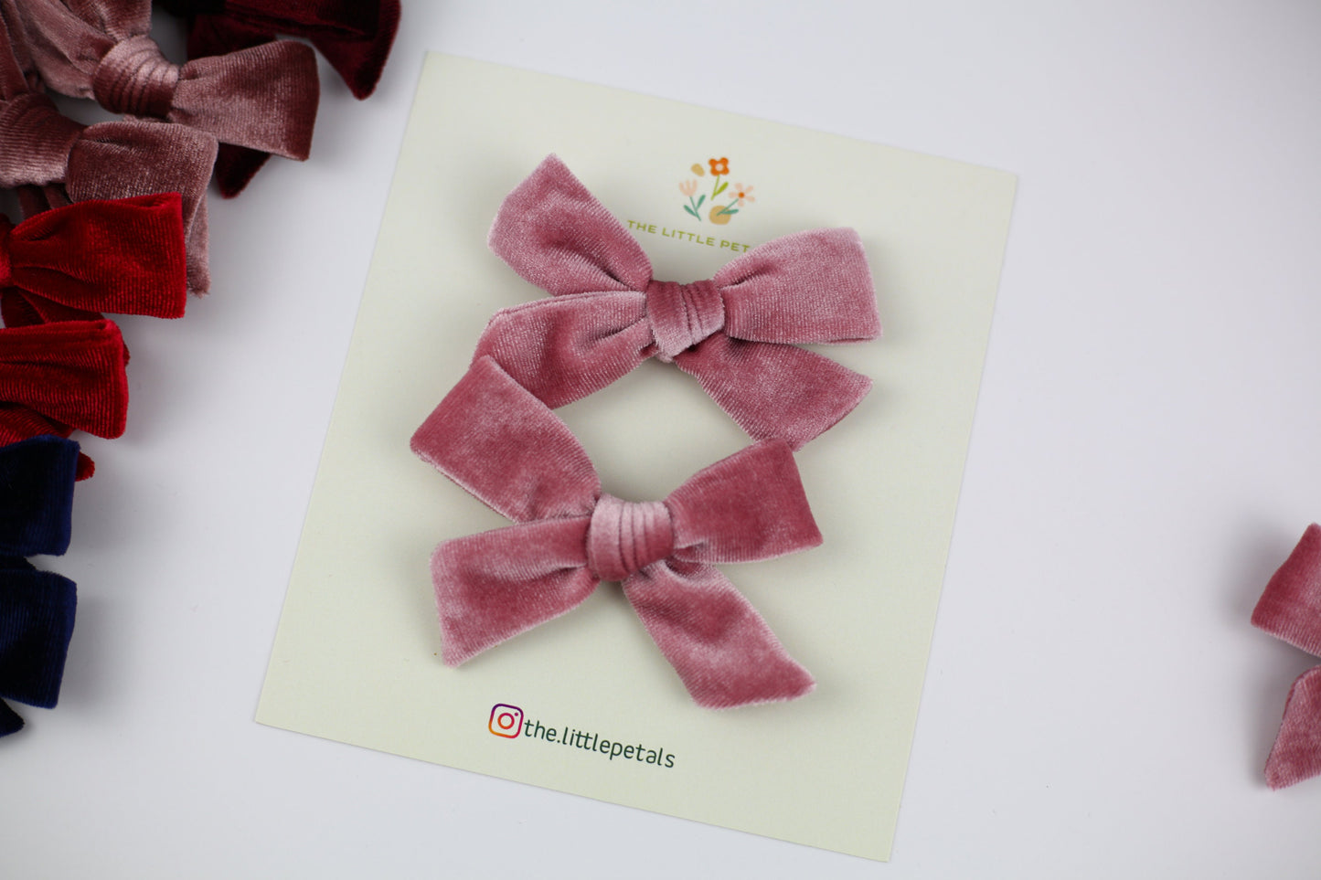 velvet mini bow set, pigtail bow set, Christmas hair clips